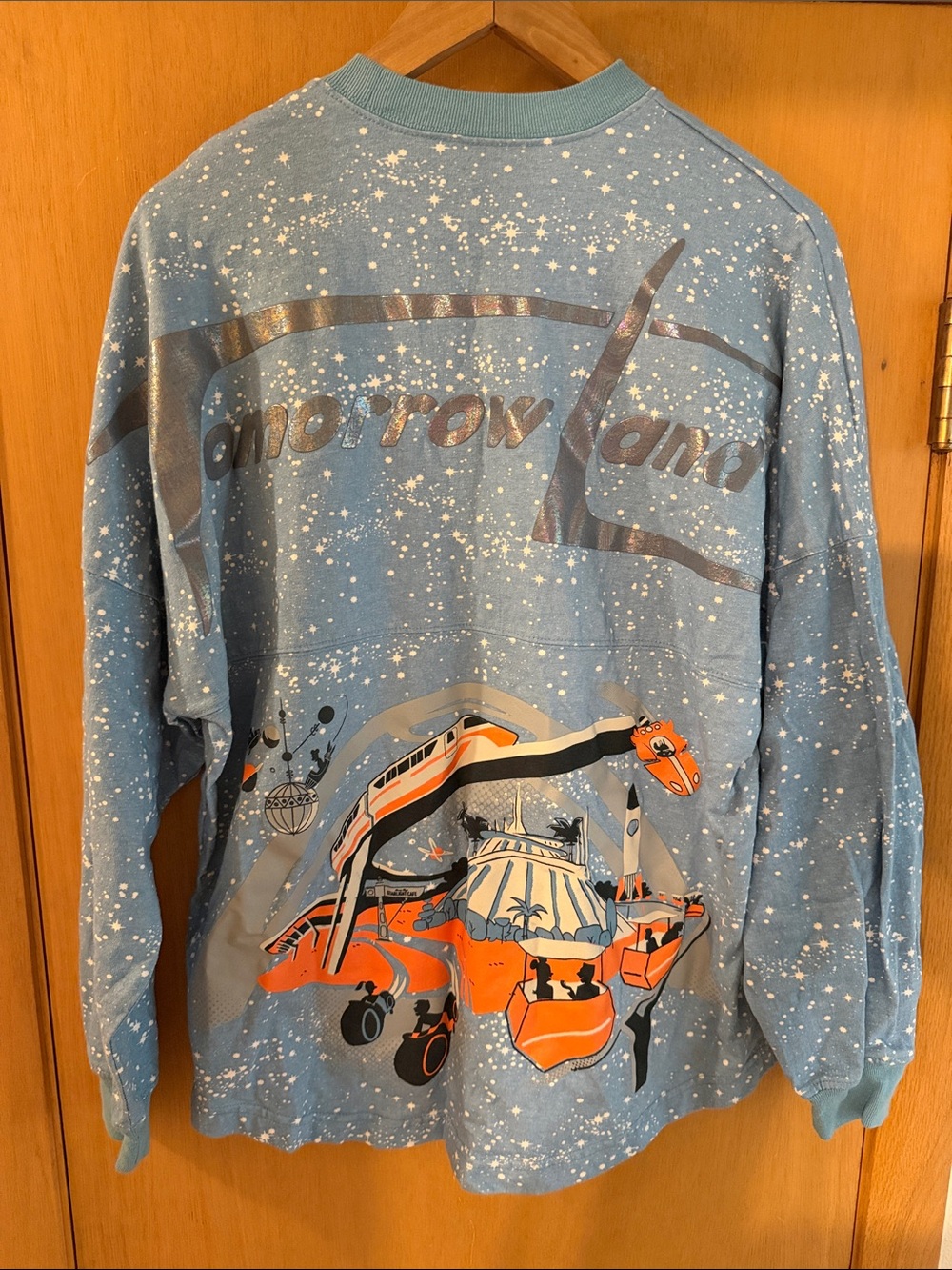 Disney Tomorrow Land Star Print Crewneck Spirit Jersey Sweatshirt Blue Small - Picture 7 of 9